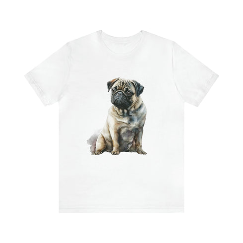 Loving Pug in Watercolor - Short Sleeve Tee White